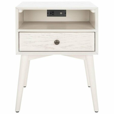 SAFAVIEH Scully Nightstand with USB, White Washed & Antique Gold NST6408A